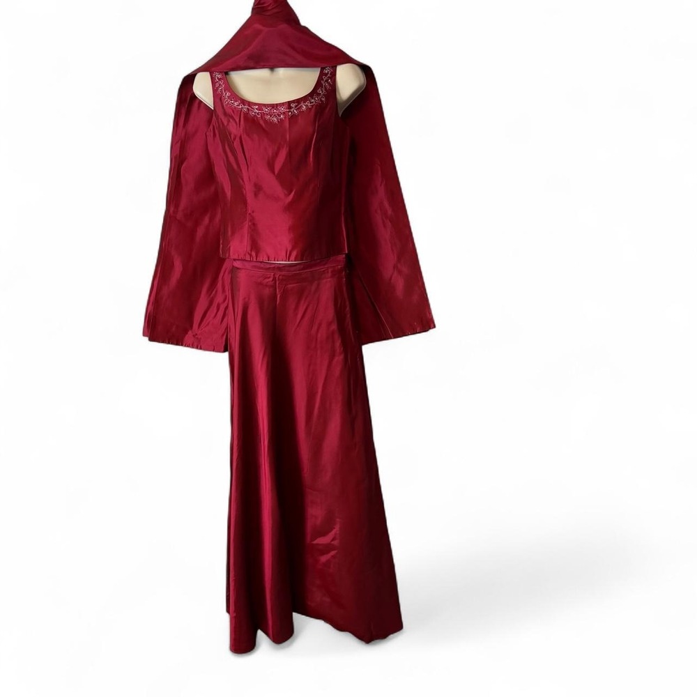 Vintage 90s Michaelangelo Red Satin 3 Piece Formal Evening Set, Women's Size 4/6